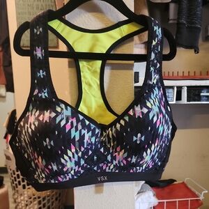 VSX Black Multi Geo Racerback Sports Bra with Neon Yellow Lining